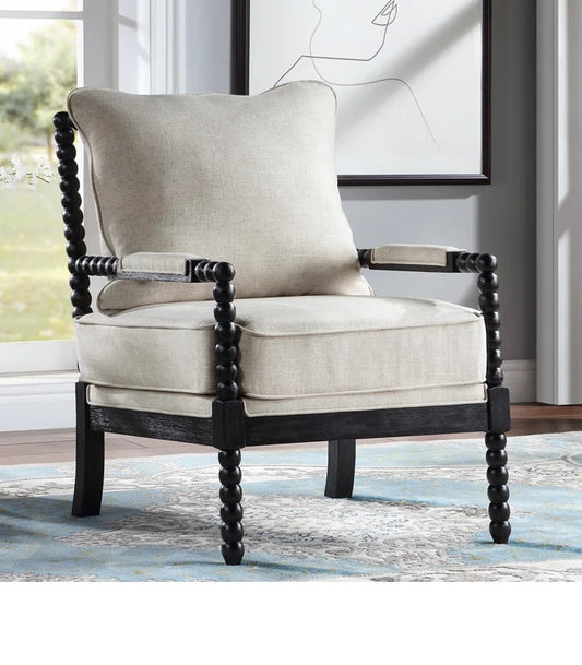 Lorentz Modern Farmhouse Accent Chair 25.5" Wide Chenille with Turned Wood and Solid Frame