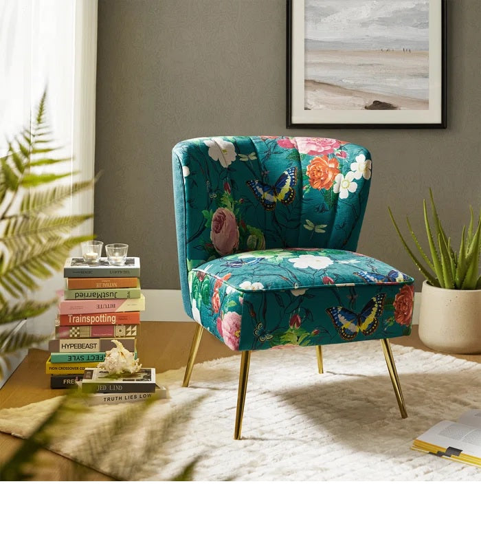 Felicia Velvet Barrel Chair with Tufted Back